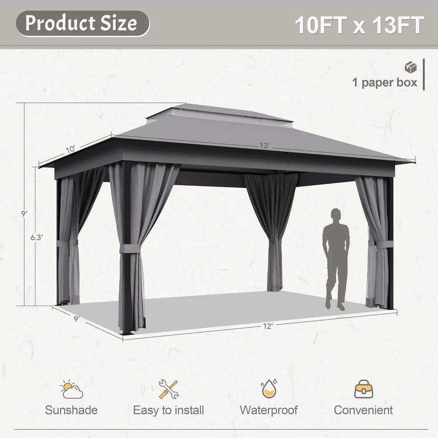 Outdoor Gazebo With Heavy-Duty Metal Frame And Expansion Bolts