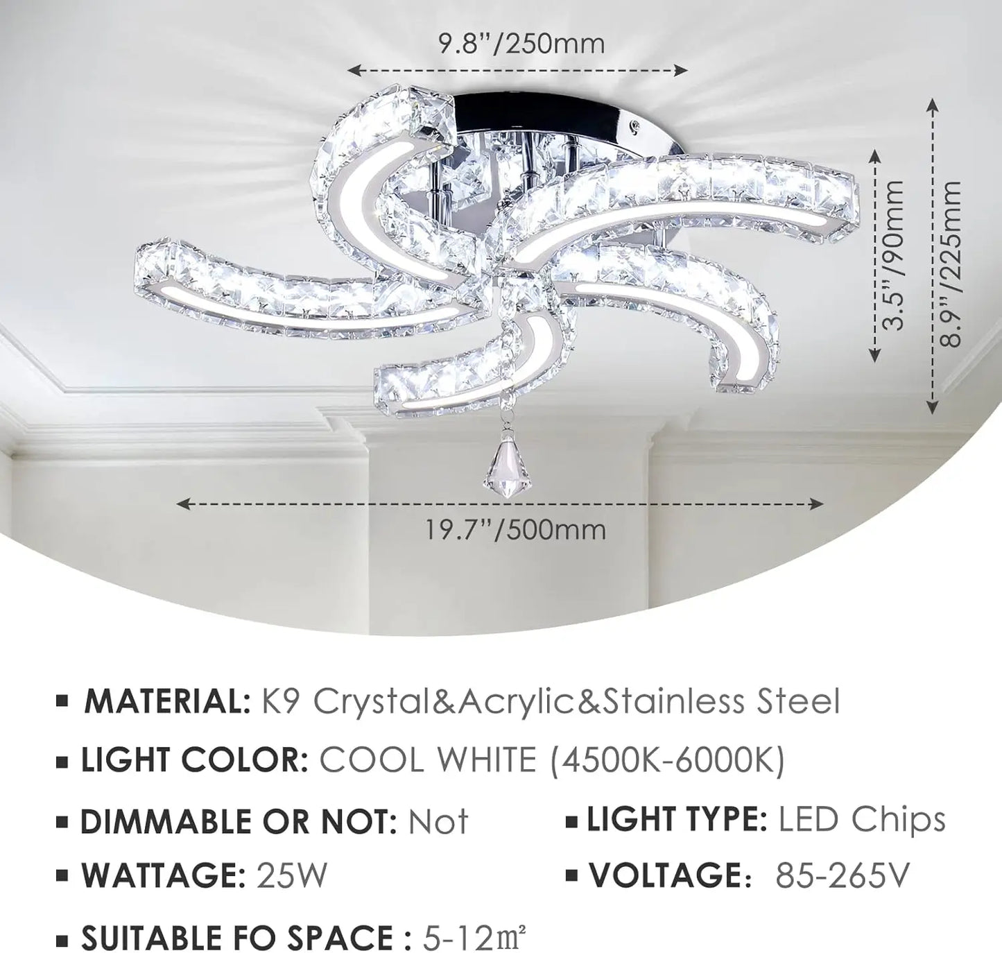 FRIXCHUR Modern Acrylic Crystal Chandeliers LED Ceiling Light Fixtures