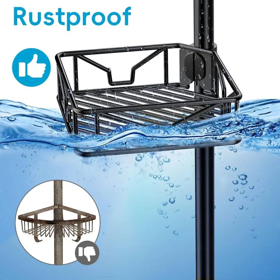 Corner Shower Caddy Organizer With Hooks 5-Tier Tension Pole