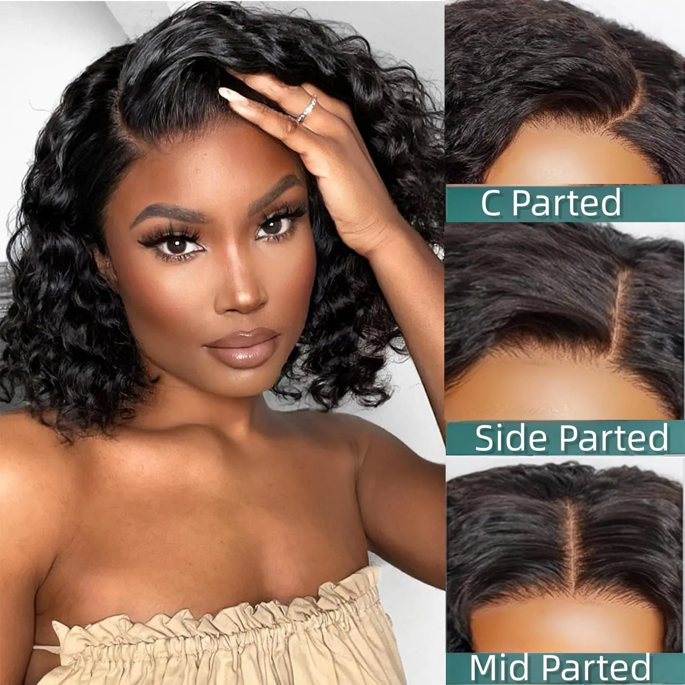 ZZMDS Water Wave Bob Wig With HD Transparent Lace Front