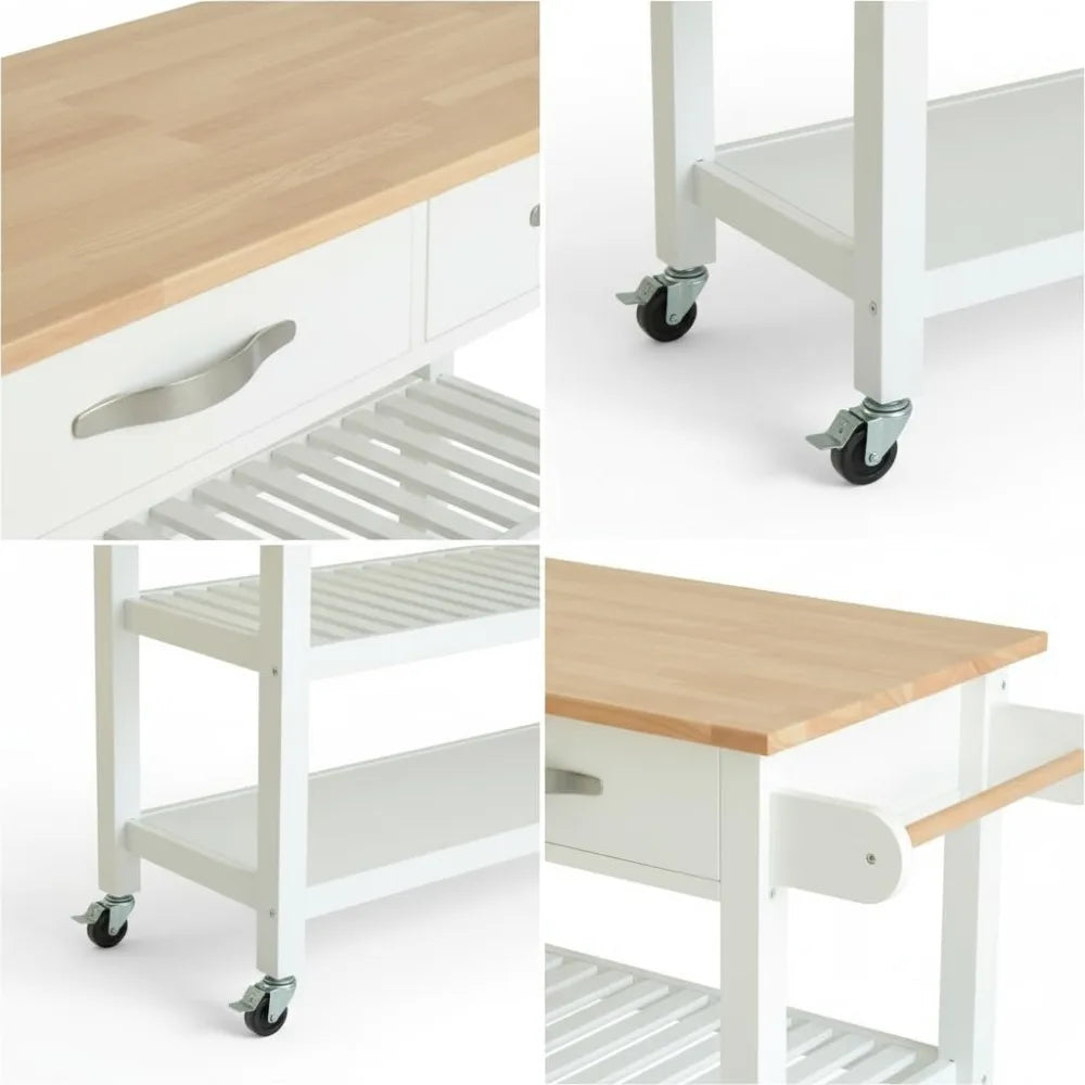 Rolling Kitchen Island Cart With Drawers And Towel Rack