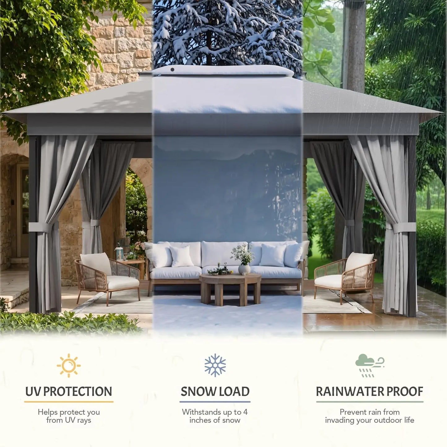 Outdoor Gazebo With Heavy-Duty Metal Frame And Expansion Bolts