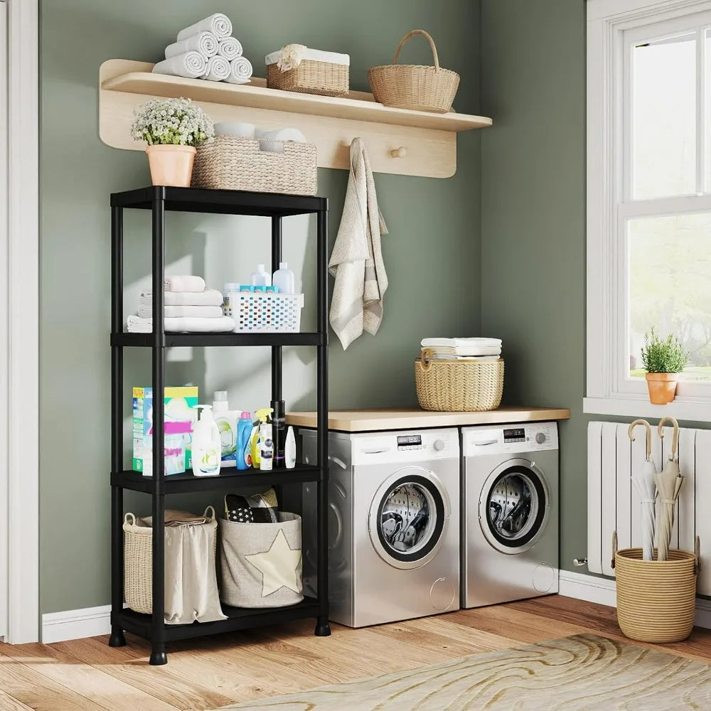 Plastic Storage Shelves 4 Tier Steel Rack Ideal Garage Organization