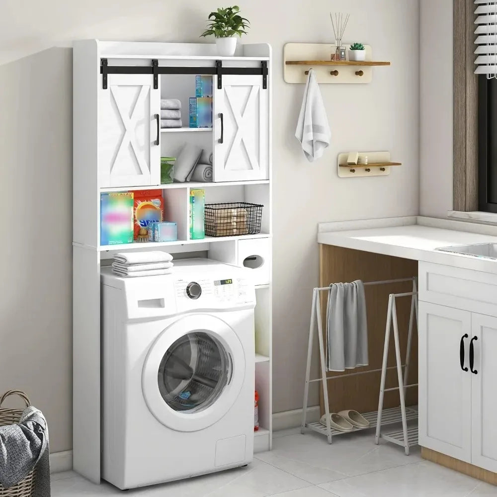 Farmhouse Over Toilet Storage Cabinet With Sliding Doors