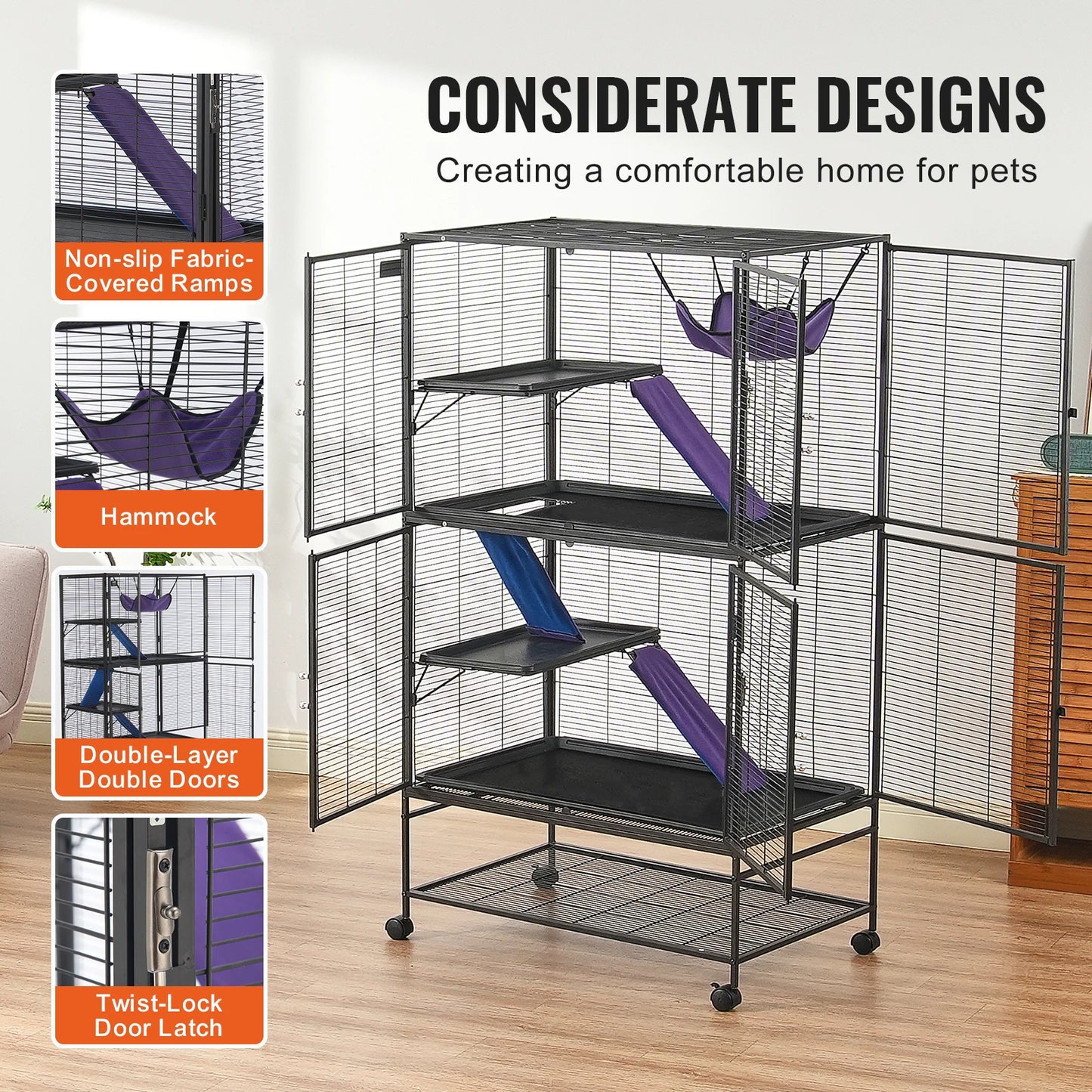 SucceBuy Rolling Metal Ferret Cage 4-Tier Critter Nation