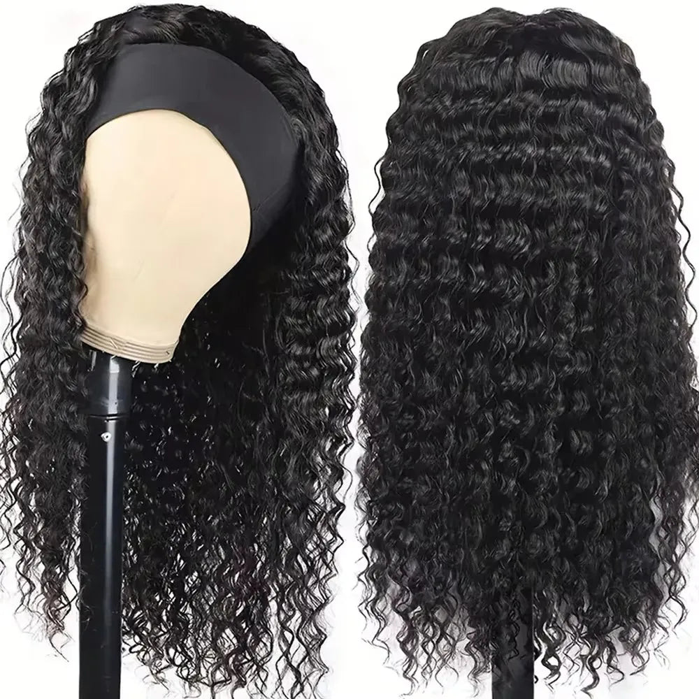 QZOQZO Deep Wave Headband Wig Human Hair Remy Brazilian