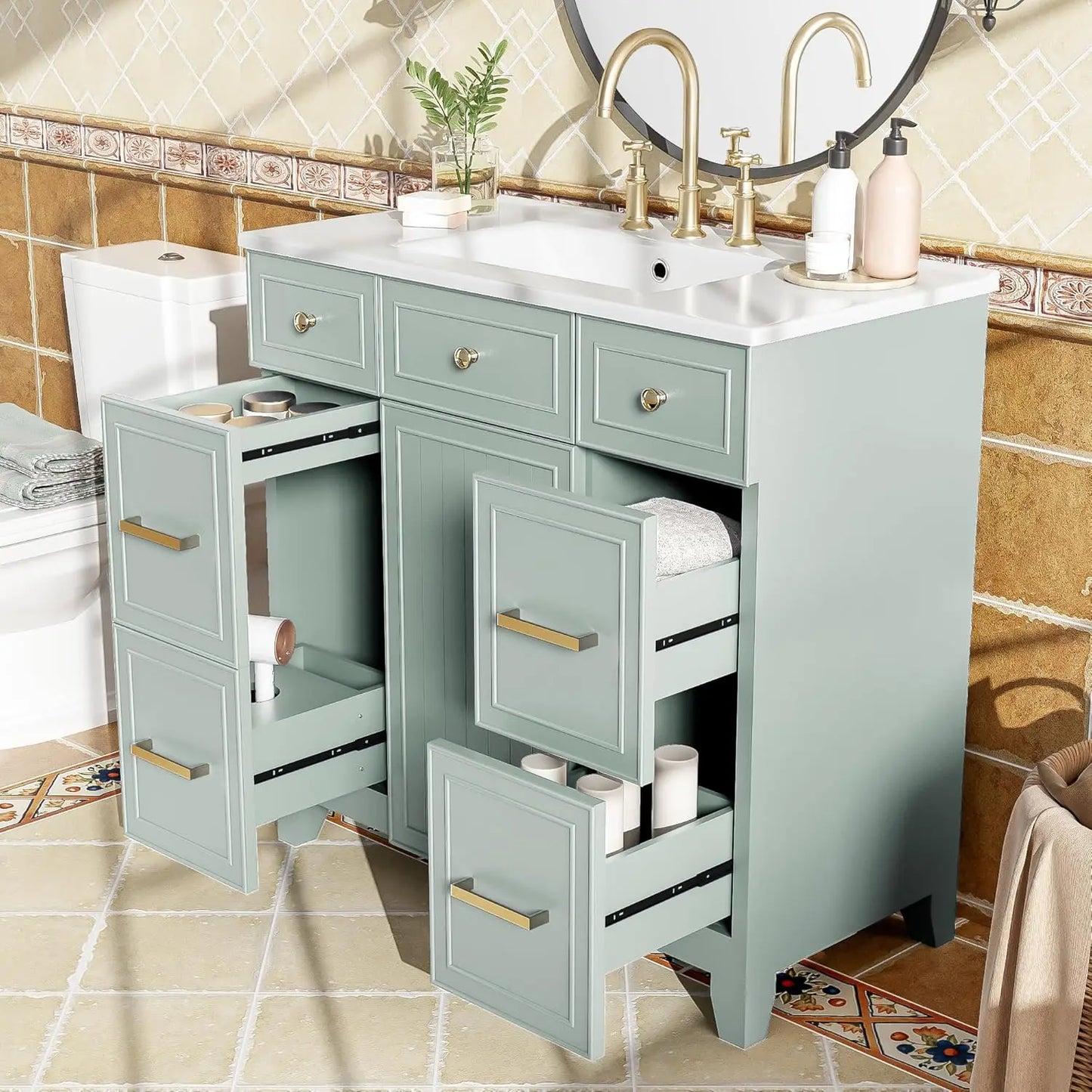 Bathroom Vanity Cabinet Sink Top Combo With Three Drawers