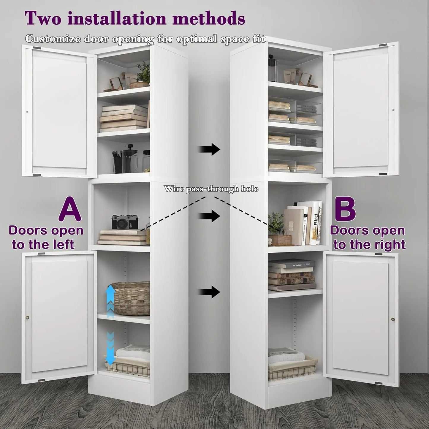 Metal Bathroom Storage Cabinet 6-Tier Freestanding Linen Tower With Doors