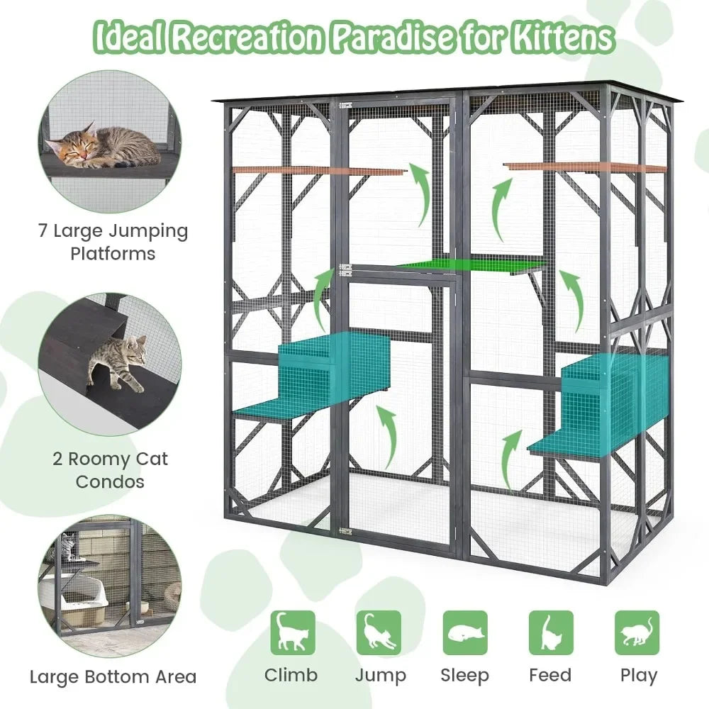 Outdoor Cat Enclosure Weatherproof Wooden Cage Playpen