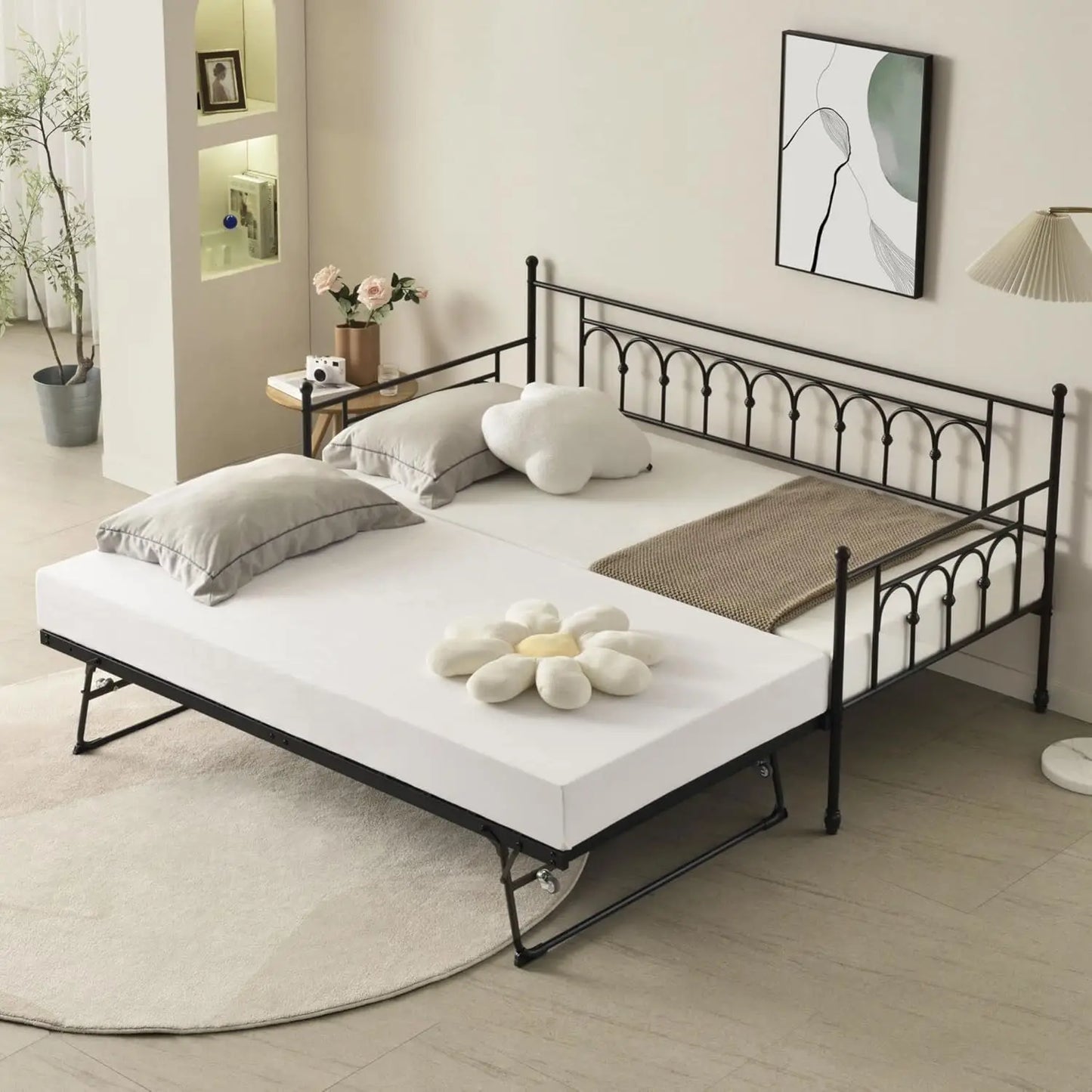 Bianxiang Metal Daybed With Pop Up Trundle And Sturdy Frame