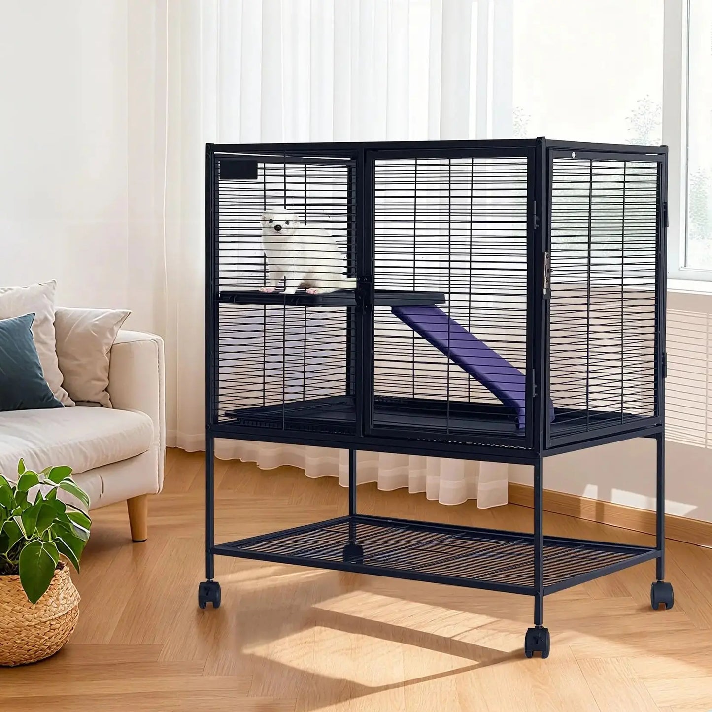 HiMISSCN Heavy Duty Small Animal Cage With Lockable Wheels Hammock