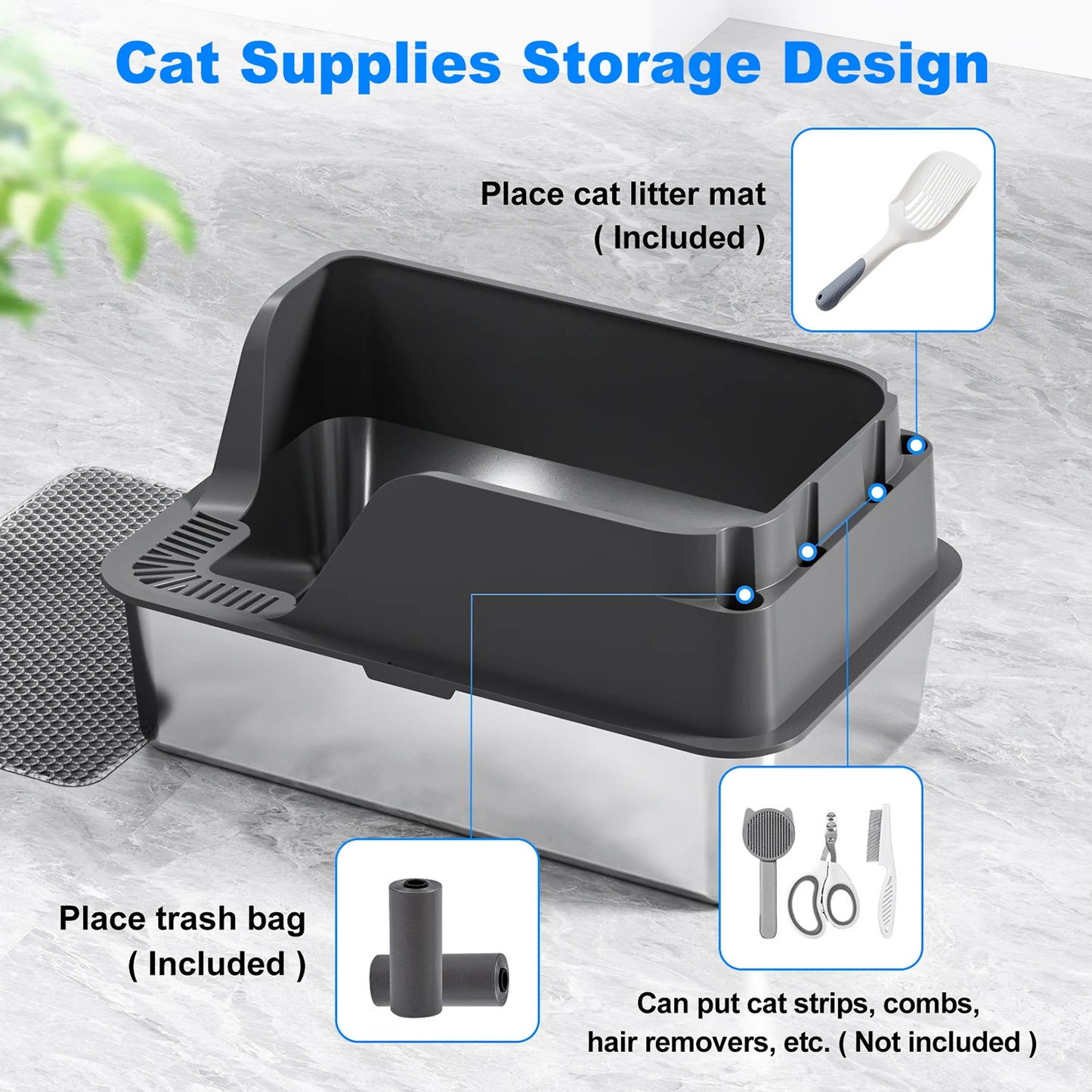 Stainless Steel Cat Litter Box Splash-Proof And Leak-Proof Design
