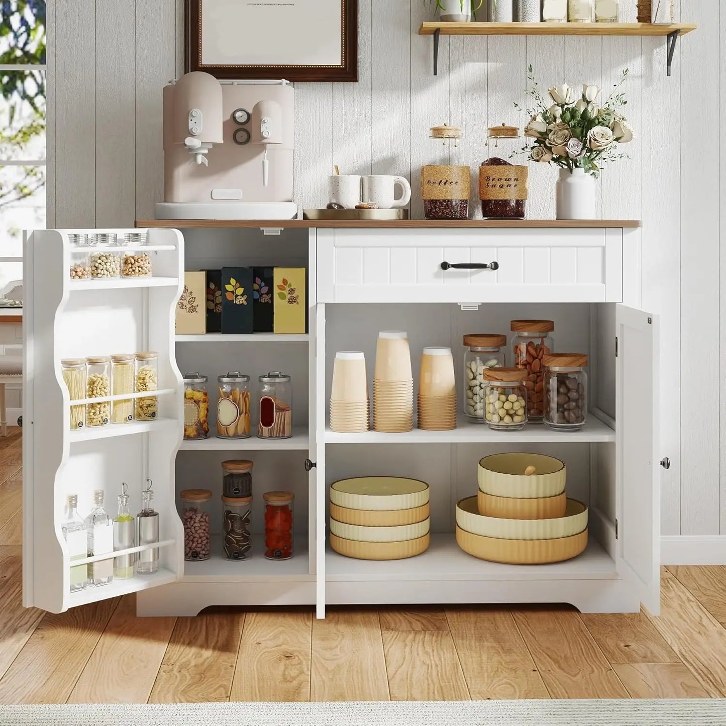 MOYU Kitchen Coffee Bar Cabinet With Storage And Drawers