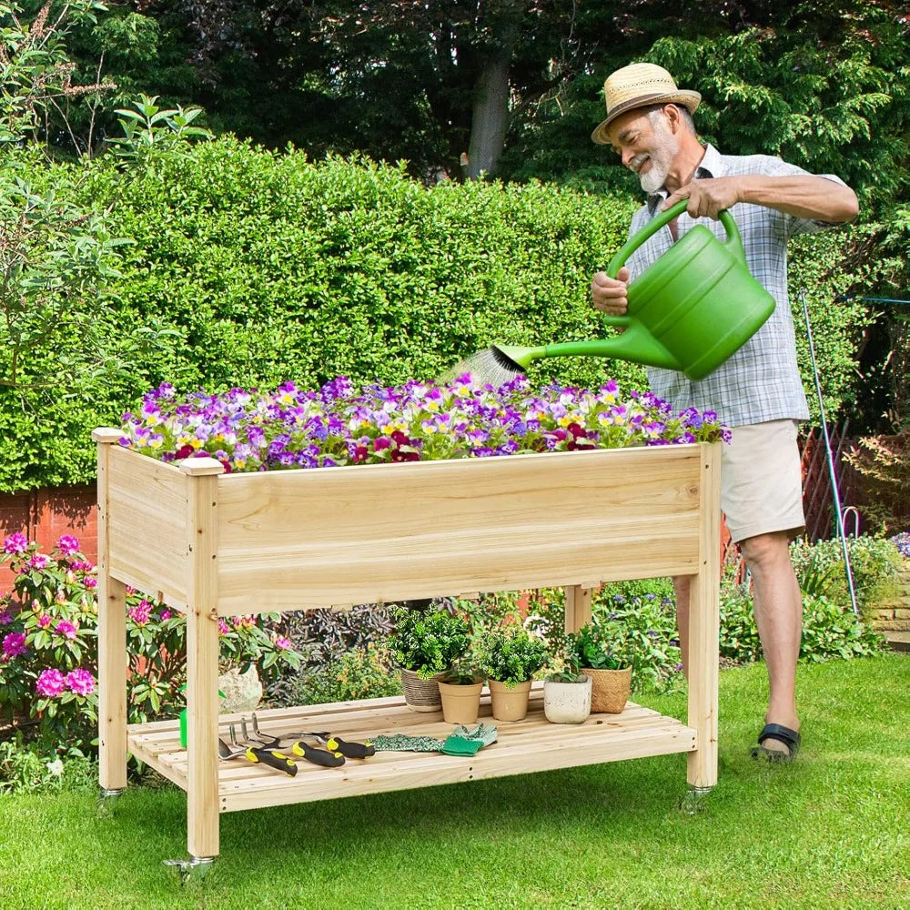 Raised Garden Bed On Wheels Wood Planter Box With Legs