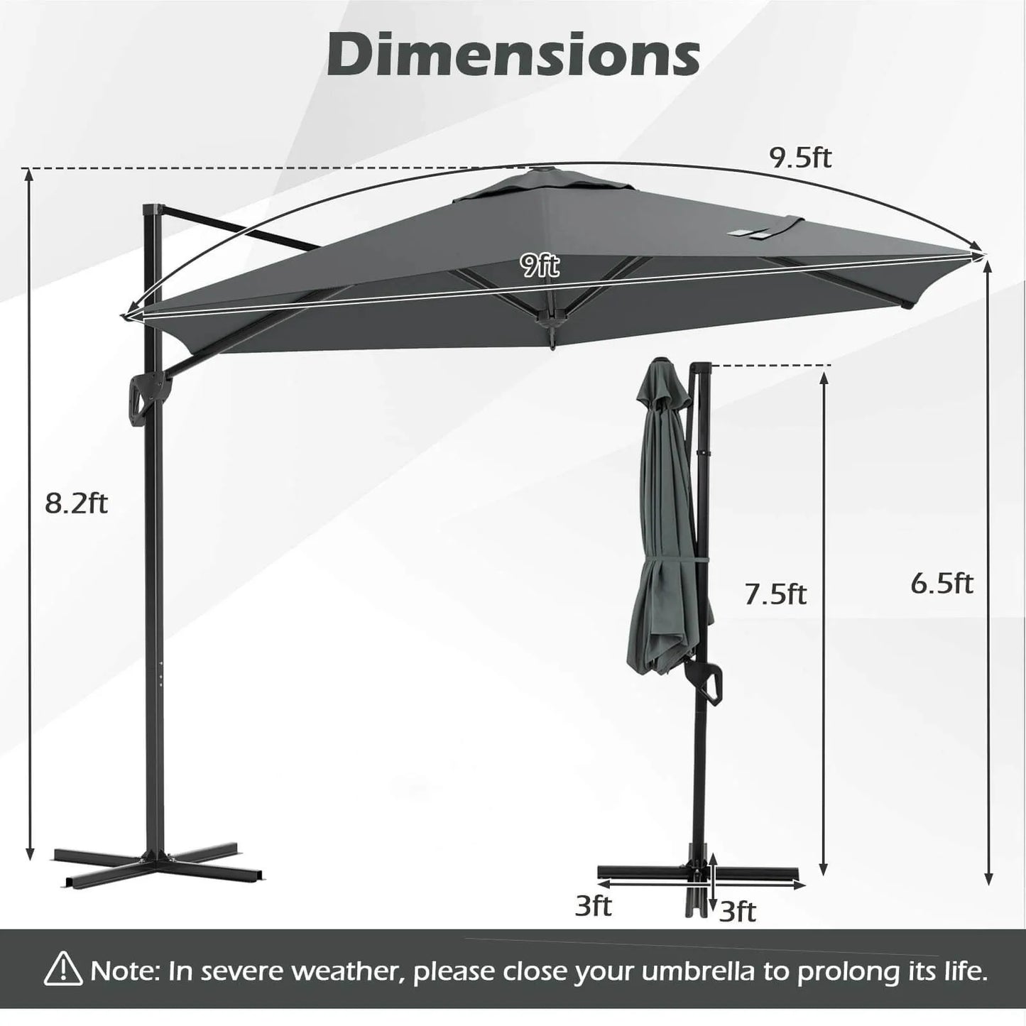 Patio Cantilever Umbrella With Sun Protective Canopy