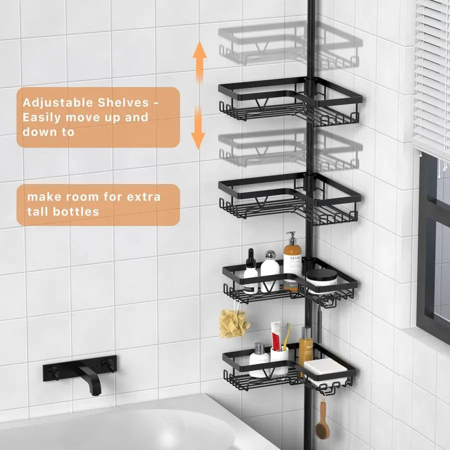 XMSJ Corner Shower Caddy Tension Pole Organizer With Adjustable Shelves