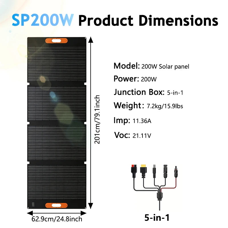 CHUBAN 200W Portable Solar Panel Kit Foldable IP68 Waterproof For RV Camping