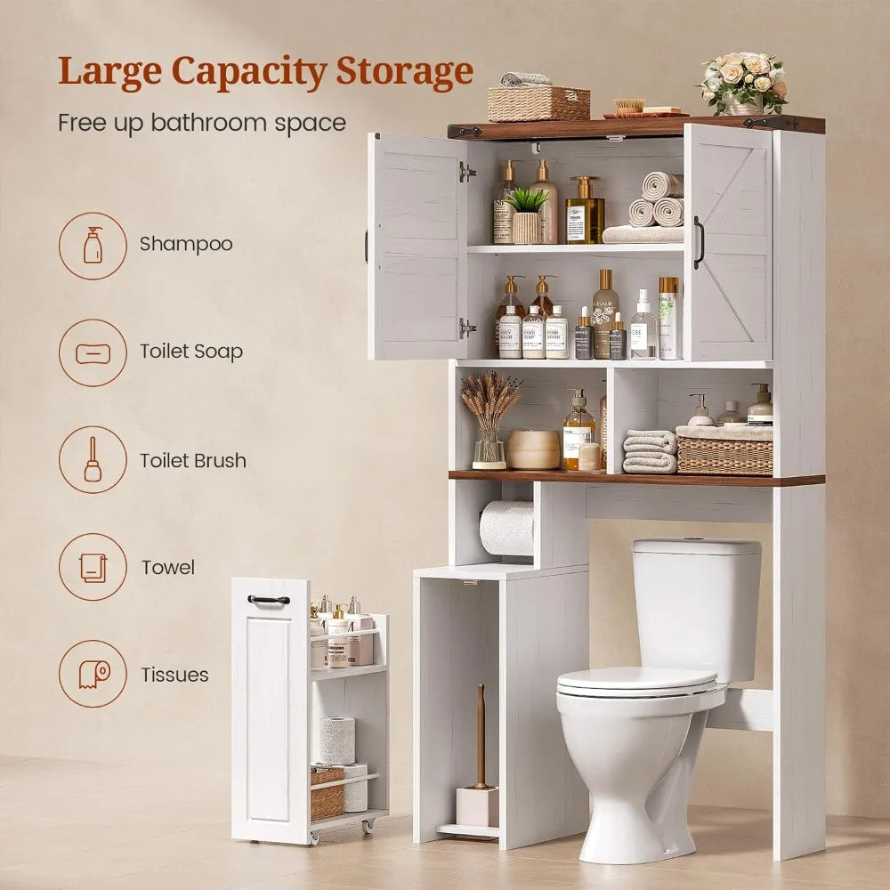 Farmhouse Over The Toilet Storage Cabinet With Space Saving Shelves