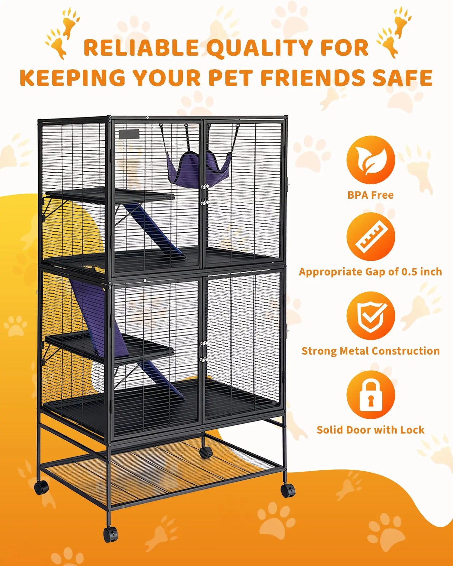 HiMISSCN Heavy Duty Small Animal Cage With Lockable Wheels Hammock