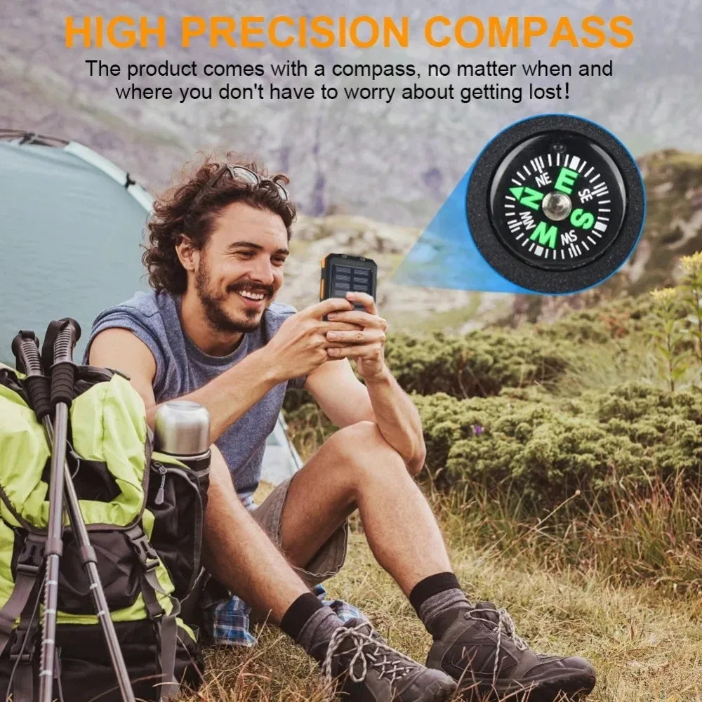 Solar Power Bank 10000mAh Portable Charging Poverbank External Battery Charger Strong Light LDE Light for All Smartphones
