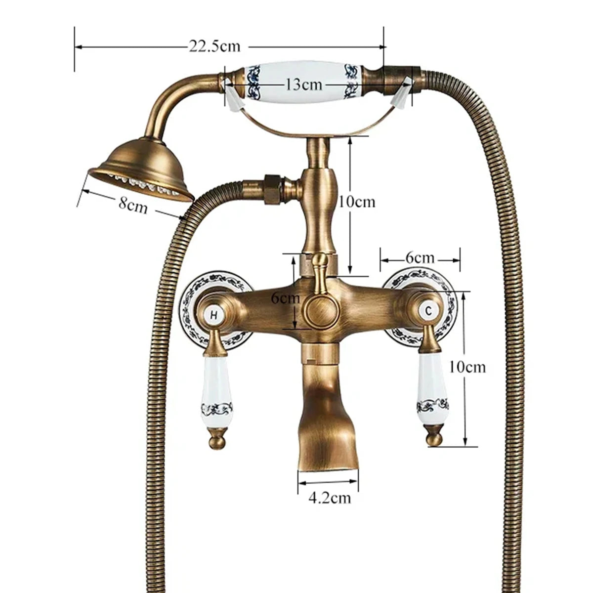 Hownifety Wall Mounted Brass Shower Tub Faucet Spout Dual Handles