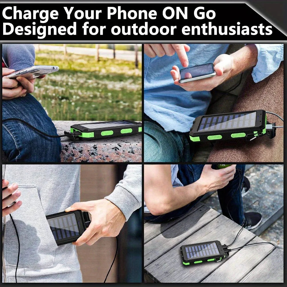 Solar Power Bank 10000mAh Portable Charging Poverbank External Battery Charger Strong Light LDE Light for All Smartphones