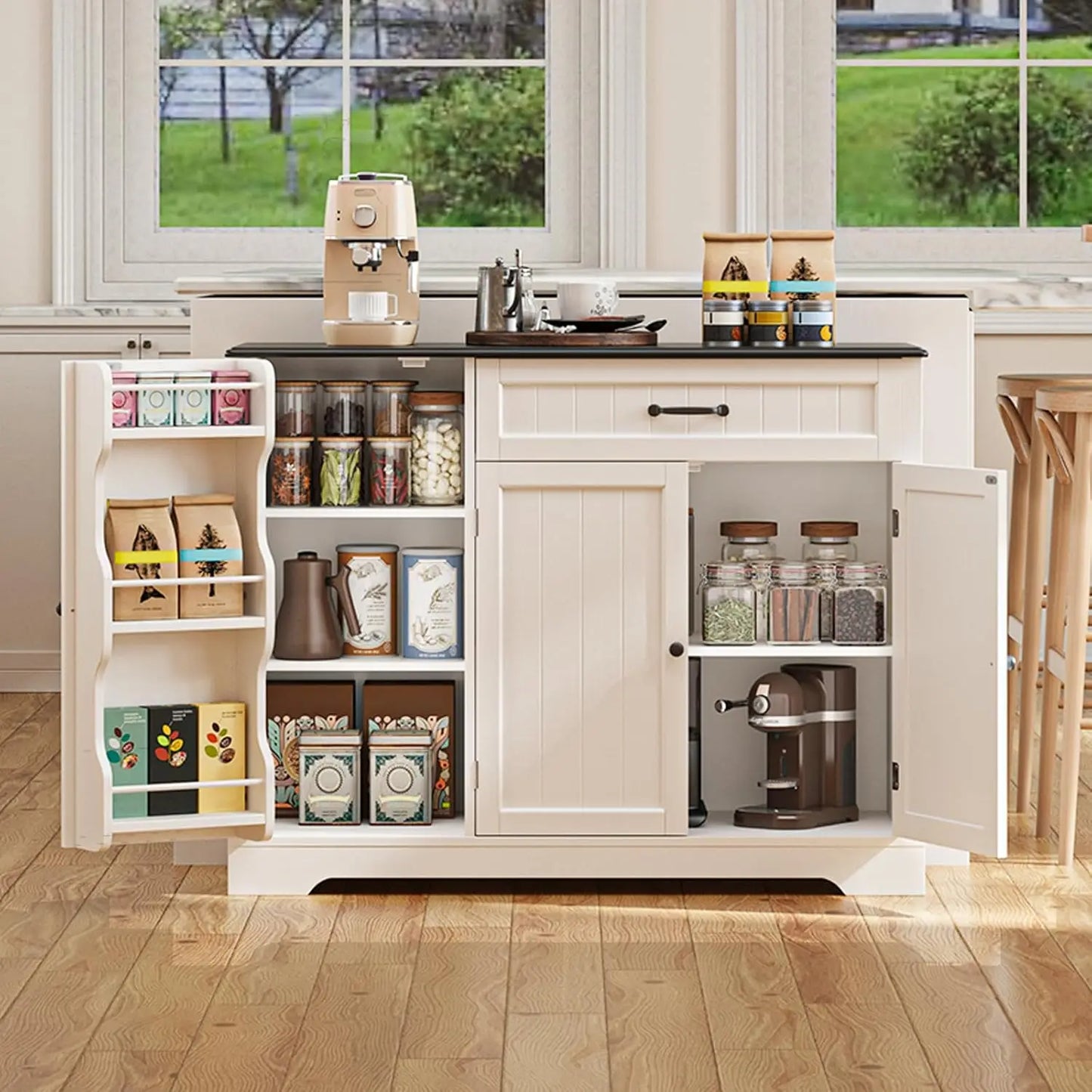 MOYU Kitchen Coffee Bar Cabinet With Storage And Drawers