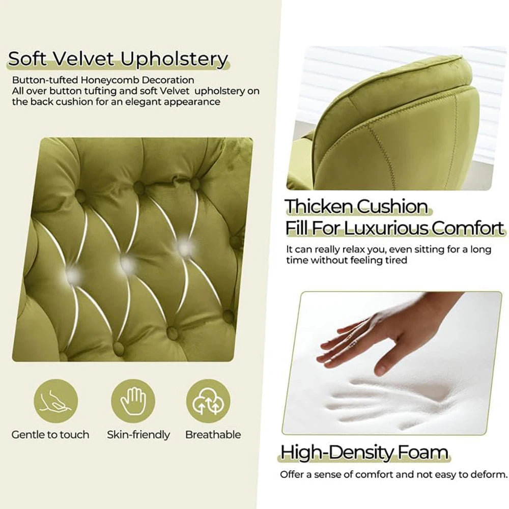 Todrani Velvet Tufted Swivel Armchair Set With Ottoman For Living Room