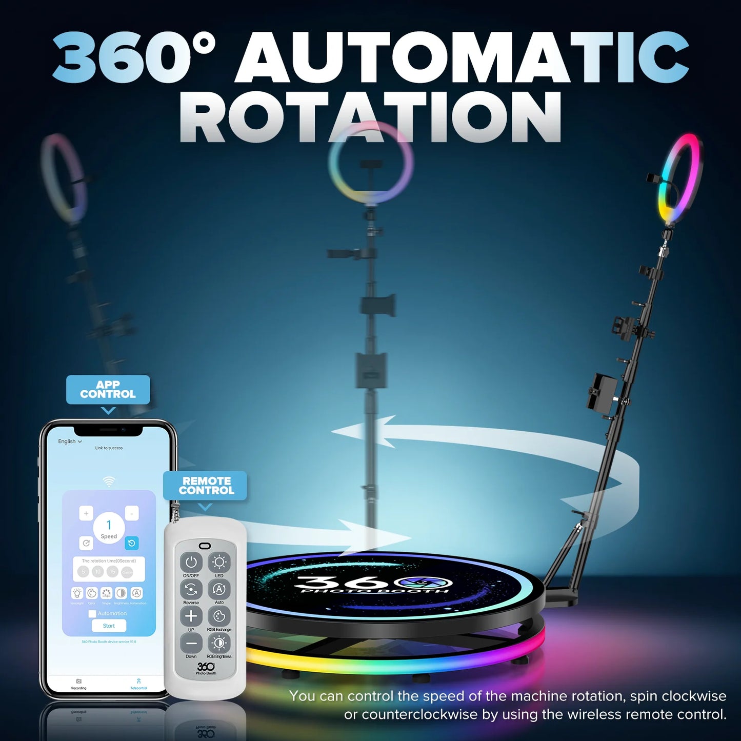 360 Photo Booth Rotating Platform RGB Ring Light