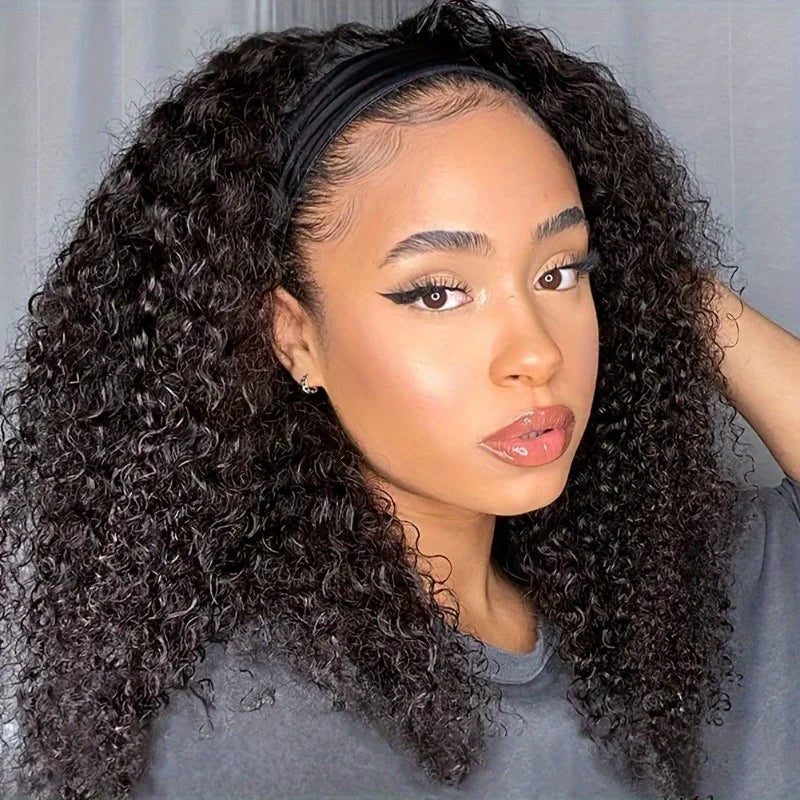 FIUMER 200 Density Short Headband Bob Wig Curly Glueless