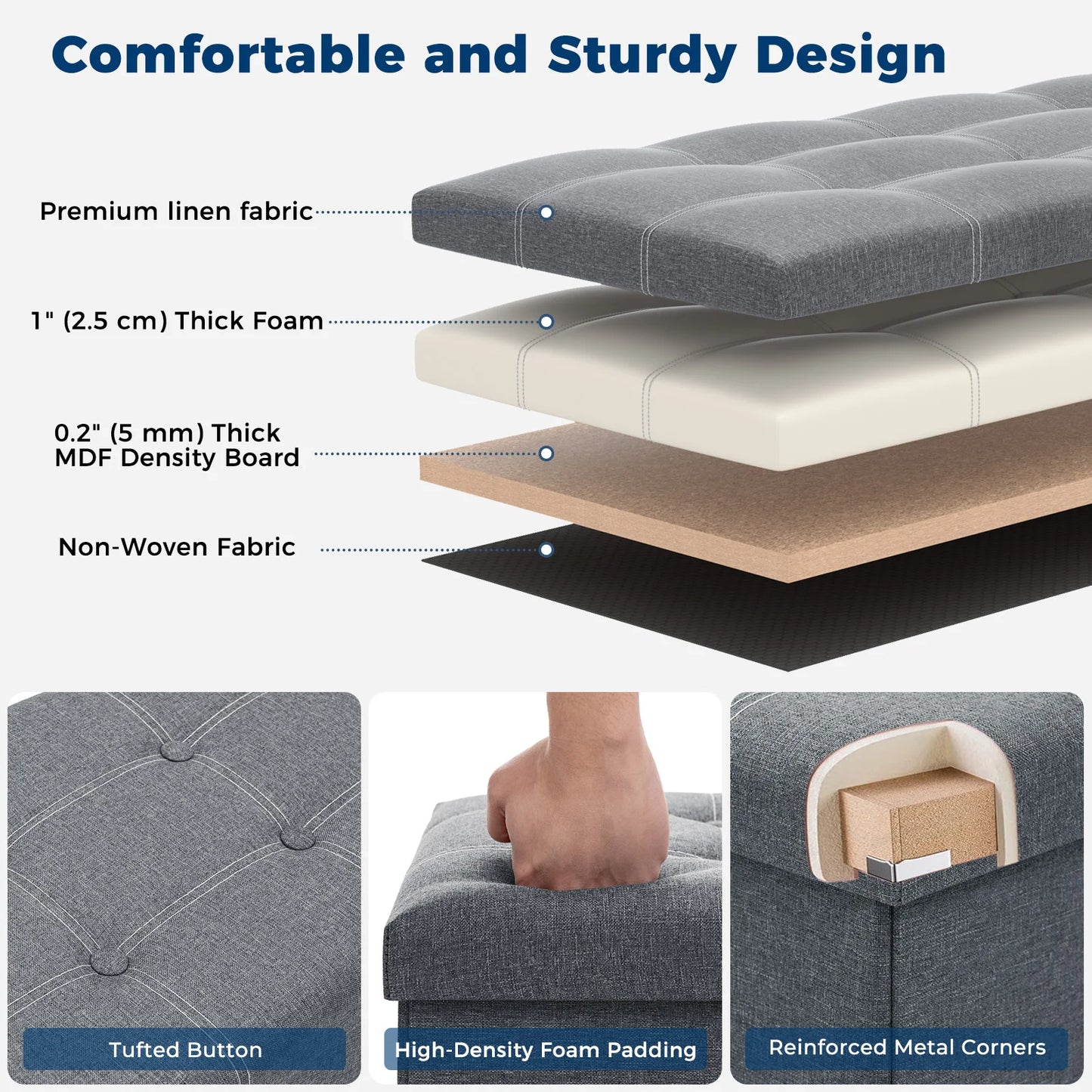 Hommpa Foldable Stool Ottoman Storage Bench For Living Room