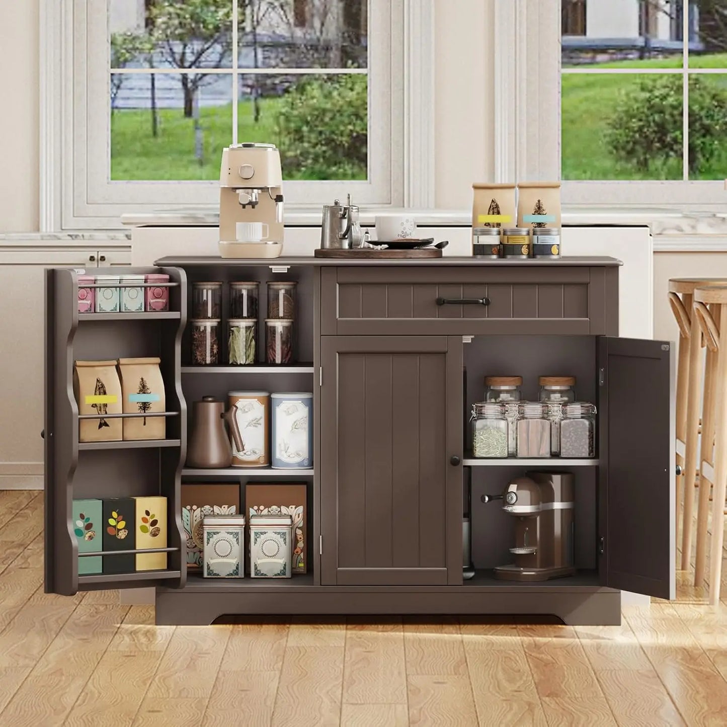 MOYU Kitchen Coffee Bar Cabinet With Storage And Drawers