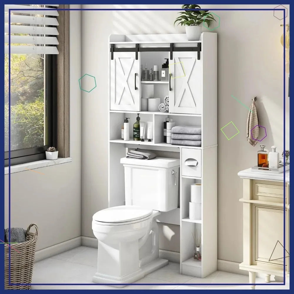 Farmhouse Over Toilet Storage Cabinet With Sliding Doors
