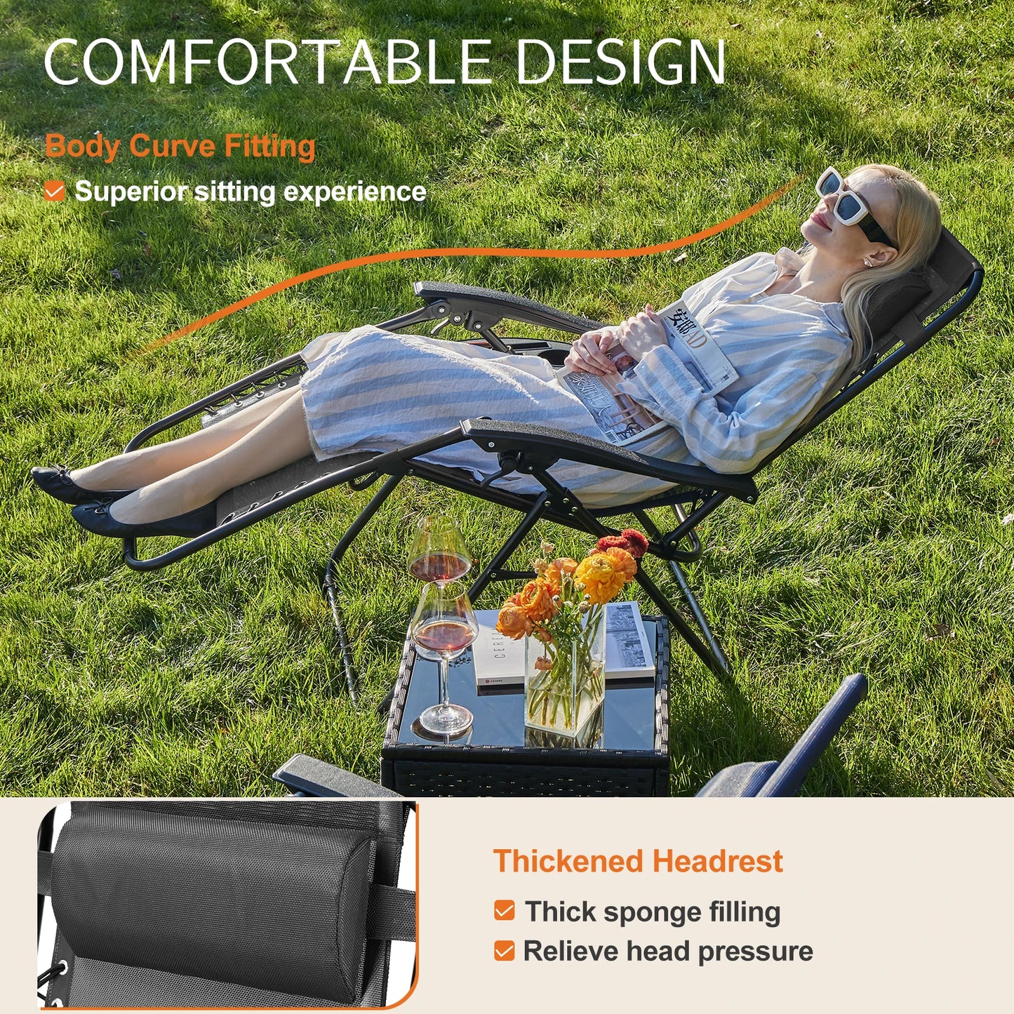 JHK Zero Gravity 2 Pack Portable Recliners With Cup Holders