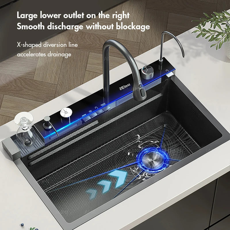 MYQualife 304 Stainless Steel Waterfall Sink Faucet Set With Display