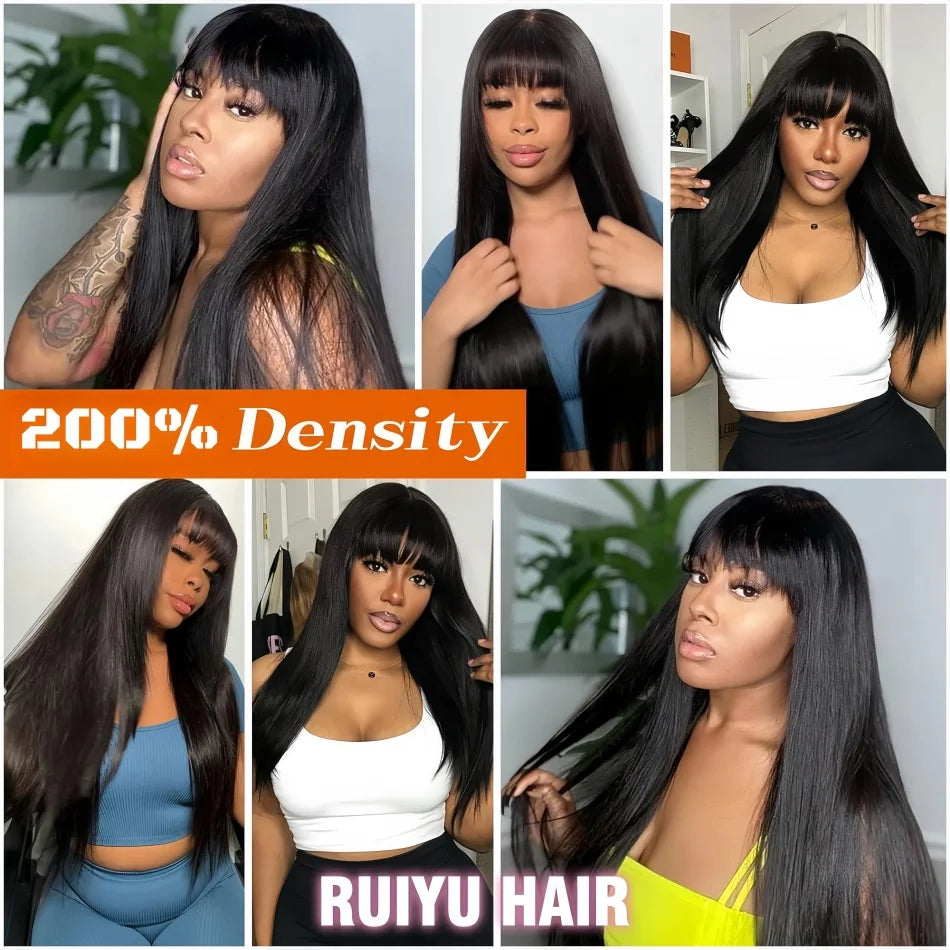 Lowell Bone Straight Brazilian Remy Hair Wig With Bangs Lace