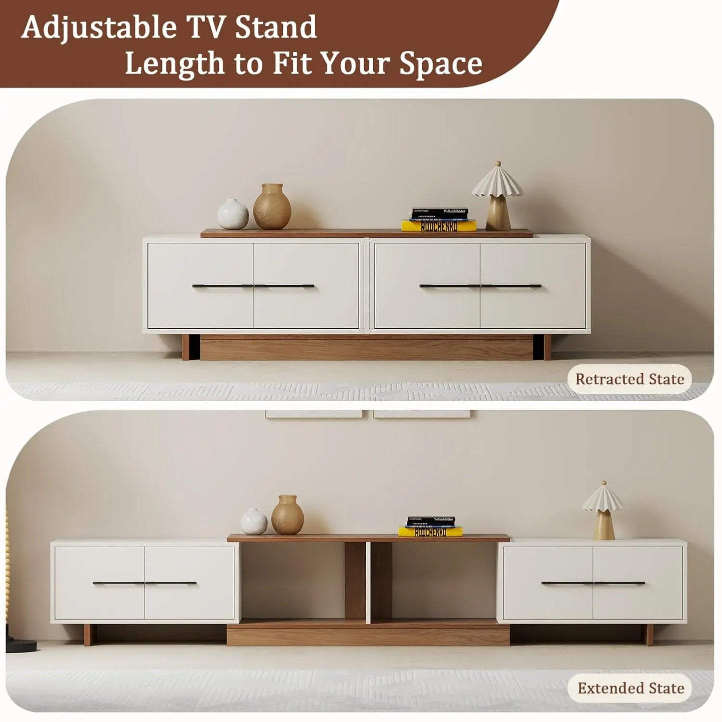 GUOHE Extendable TV Stand Modern Entertainment Center With Cabinets