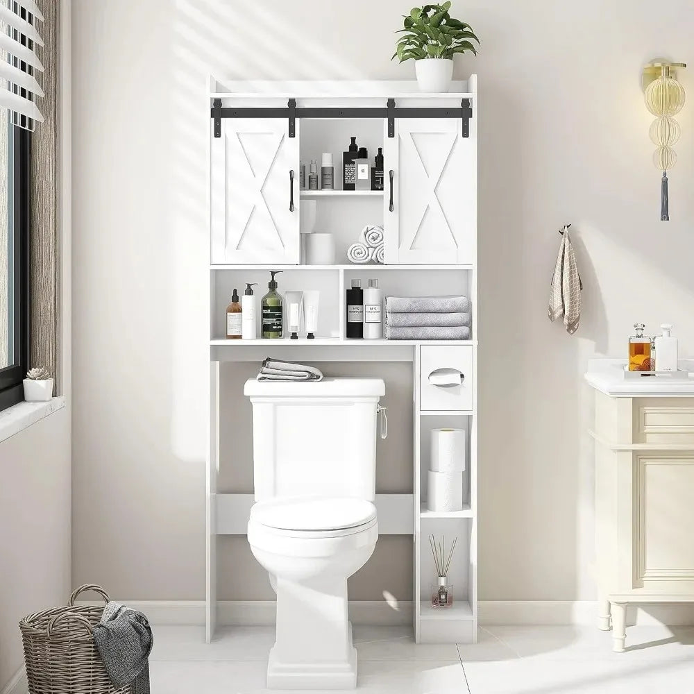 Farmhouse Over Toilet Storage Cabinet With Sliding Doors