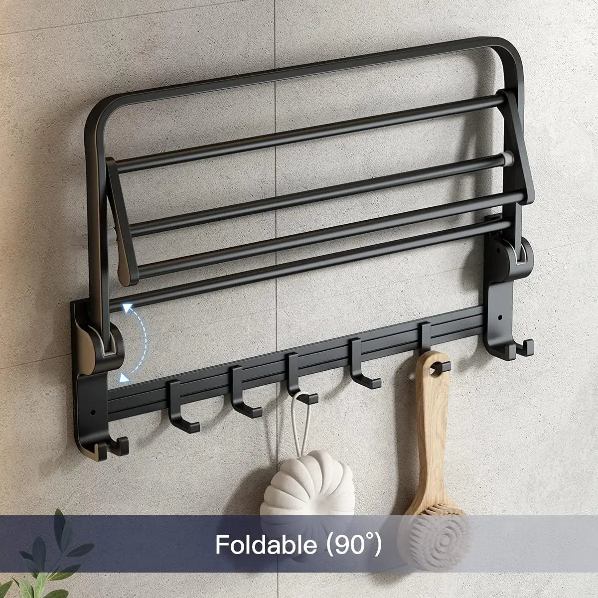 XMSJ Towel Rack With Bar Holder Foldable Shelf Movable Hooks