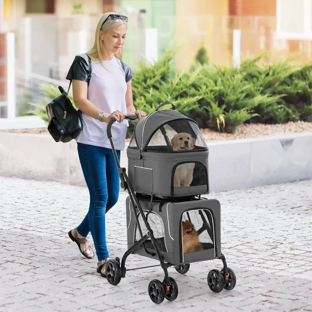 Pet Travel Stroller With Removable Carrycot And 4 Lockable Wheels