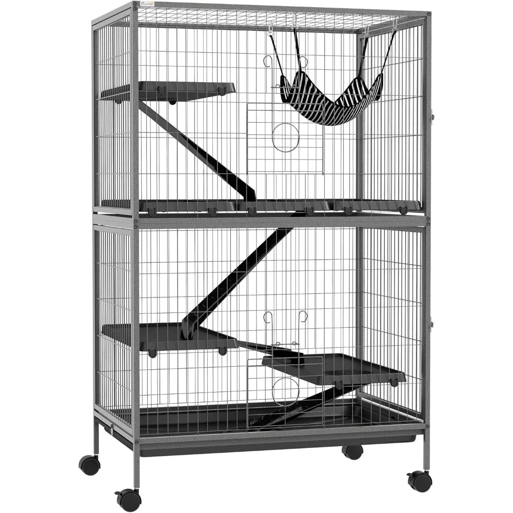 NONECN Metal Small Animal Cage 4 Tier Rolling Ferret Hammock