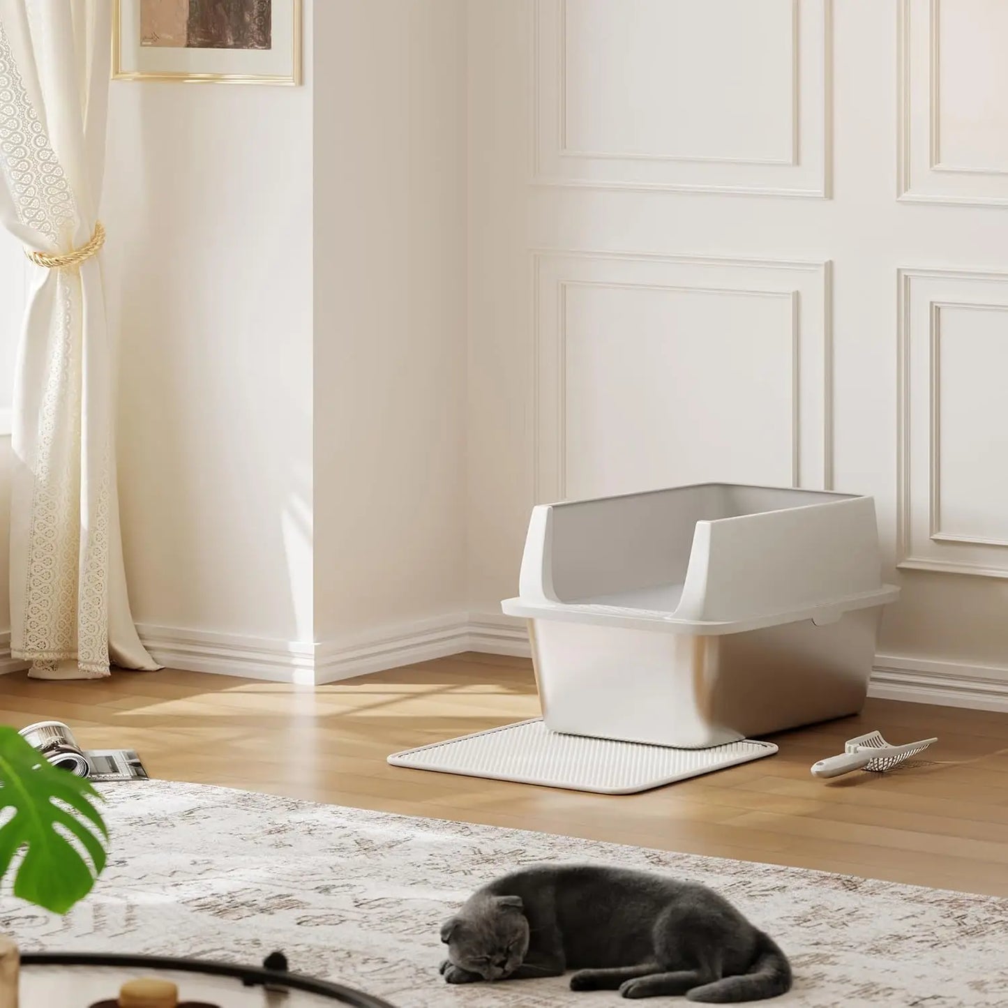 HiMISS Stainless Steel Cat Litter Box Odor Free Anti Leakage