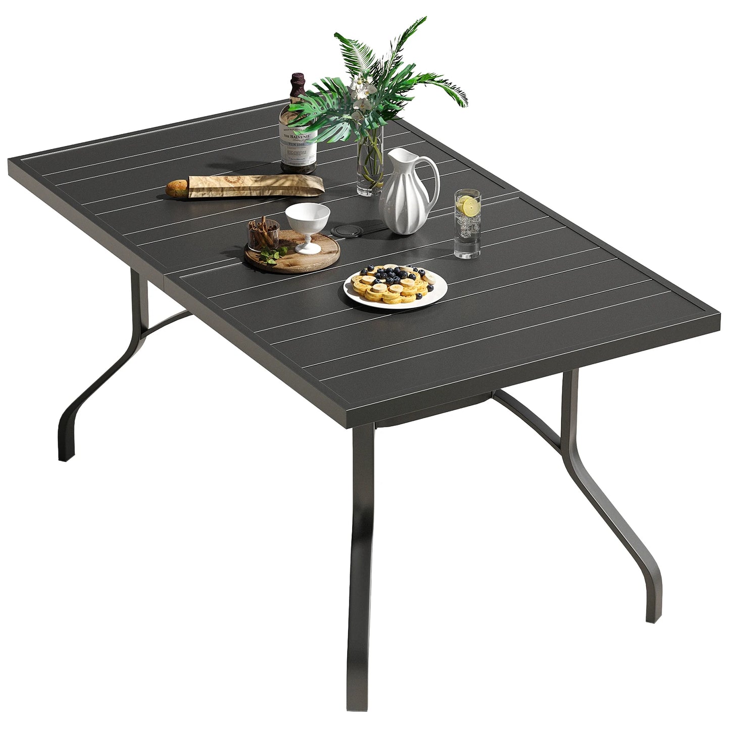 FARINI Outdoor Patio Table with Umbrella Hole, All Weather Metal