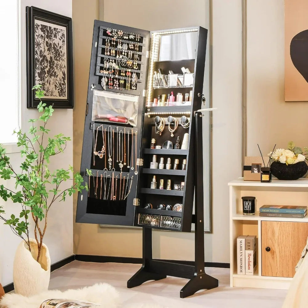 Jewelry Armoire With Full Length Mirror Lockable And LED Lights