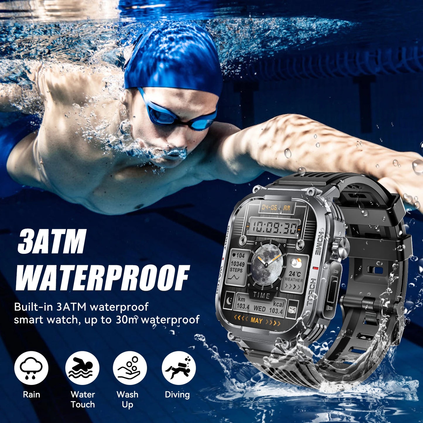 EIGIIS Smart Watch Men 3ATM Waterproof With Heart Rate