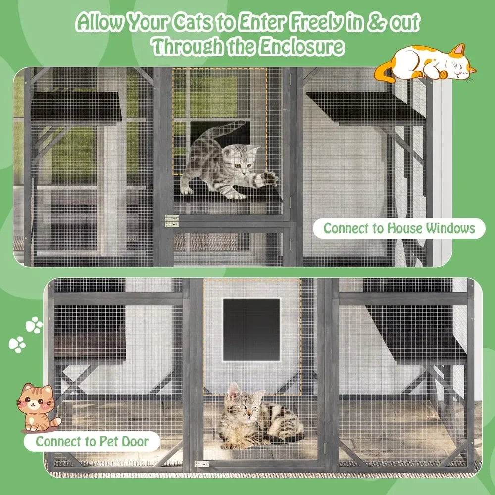 Outdoor Cat Enclosure Weatherproof Wooden Cage Playpen