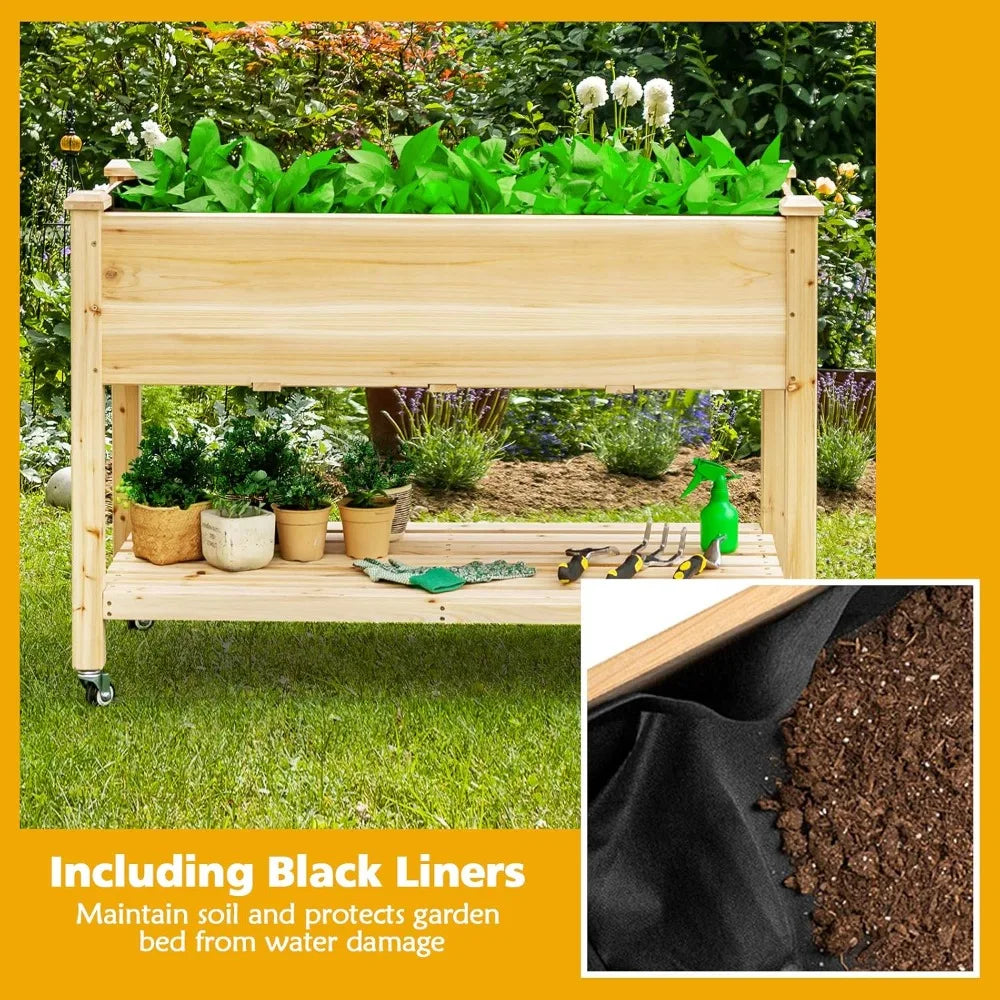 Raised Garden Bed On Wheels Wood Planter Box With Legs