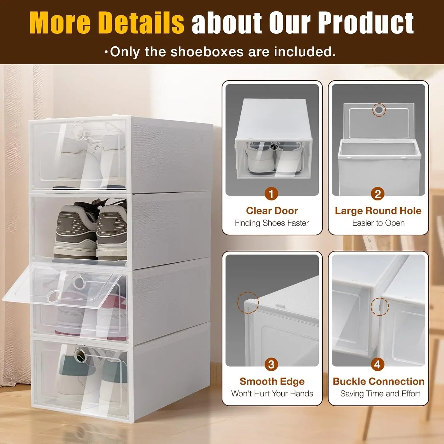 Bymaocar 24 Pack Clear Plastic Shoe Storage Boxes Stackable Organizer