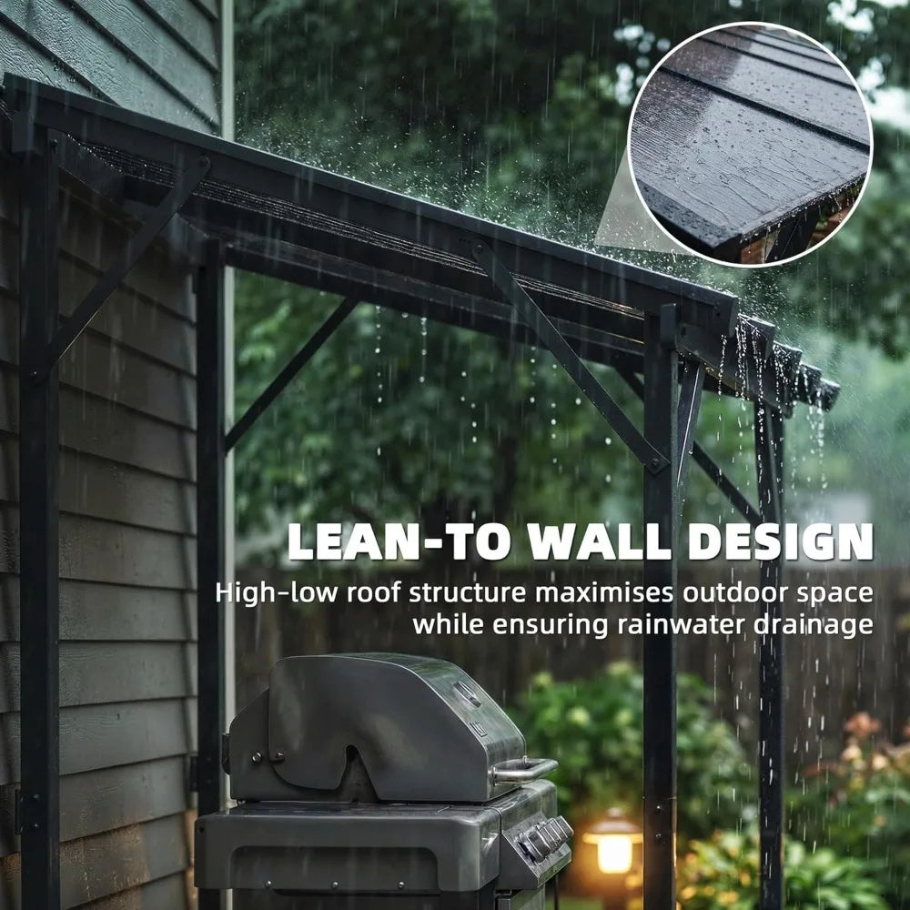 Wall-Mounted Grill Gazebo With Polycarbonate Roof And Iron Frame