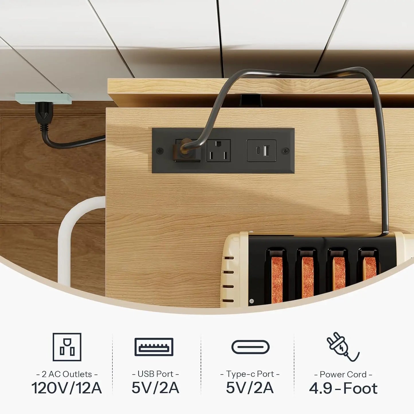 Kitchen Island with Storage Rolling Power Outlet Modern Design